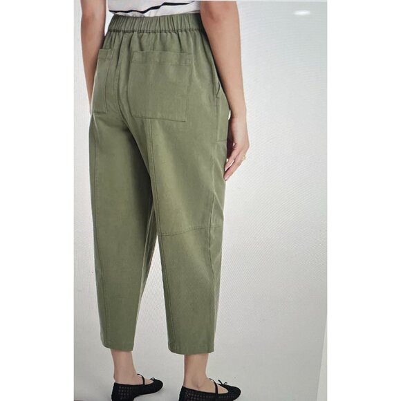 On 34th Womens Olive Green Elastic Waist Wide-Leg Pants 1X Cotton Blend - Picture 2 of 14